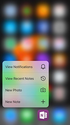 Creating OneNote content using 3D touch in the iPhone 6s
