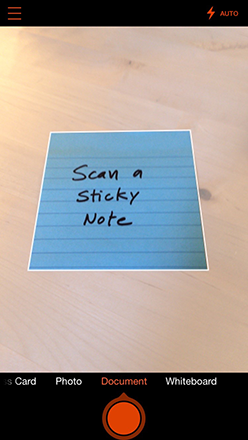 Scanning a sticky note with Office Lens.