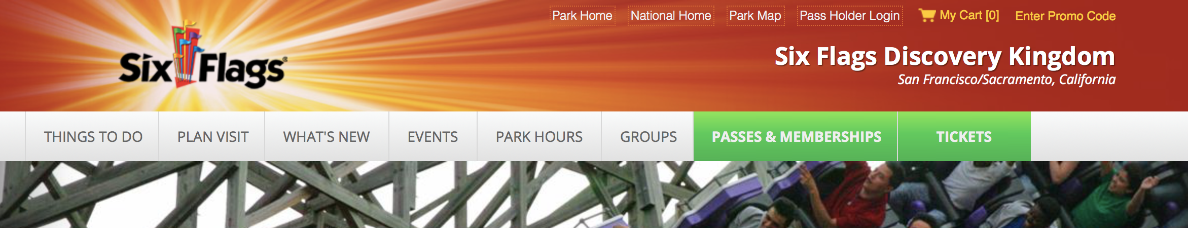 Six Flags Discovery Kingdom website navigation