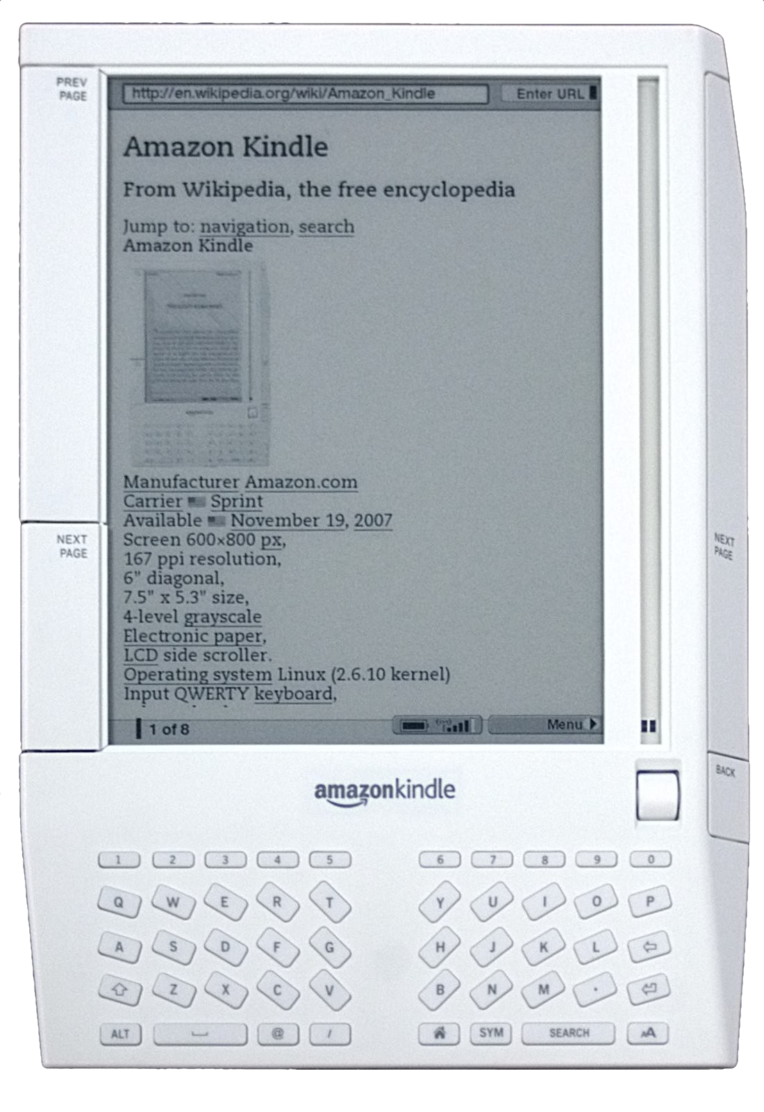  The first Amazon Kindle. Image by Jon Davis via [Wikimedia](https://en.wikipedia.org/wiki/Amazon_Kindle#/media/File:Amazon_Kindle_-_Wikipedia.jpg).