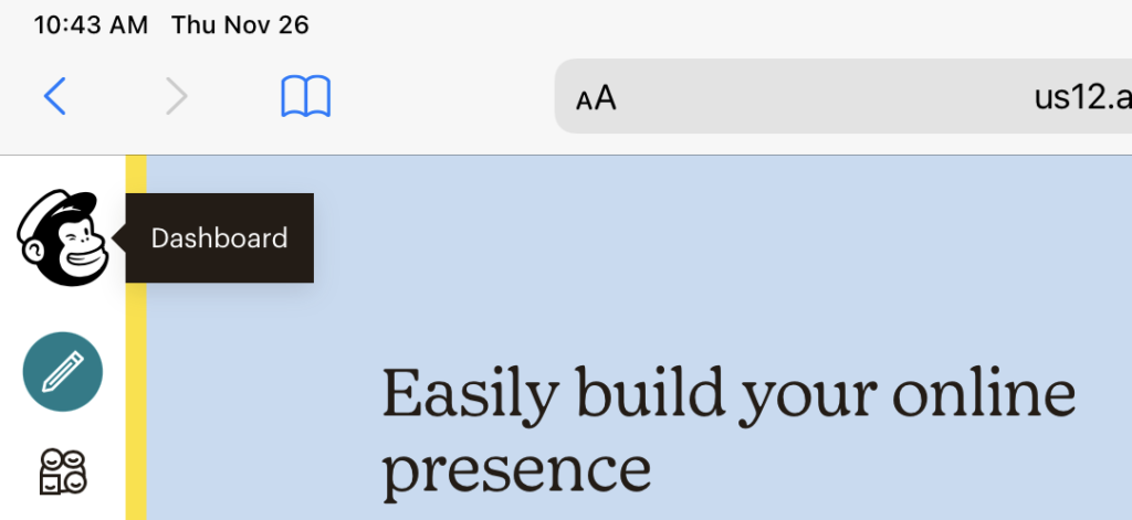 A label over an option in Mailchimp's product navigation bar