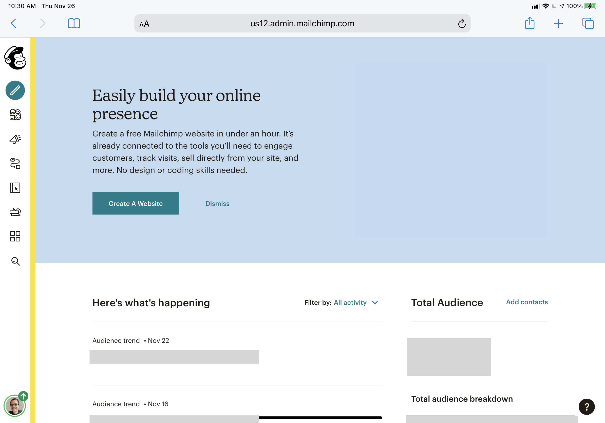 Mailchimp's product website navigation bar