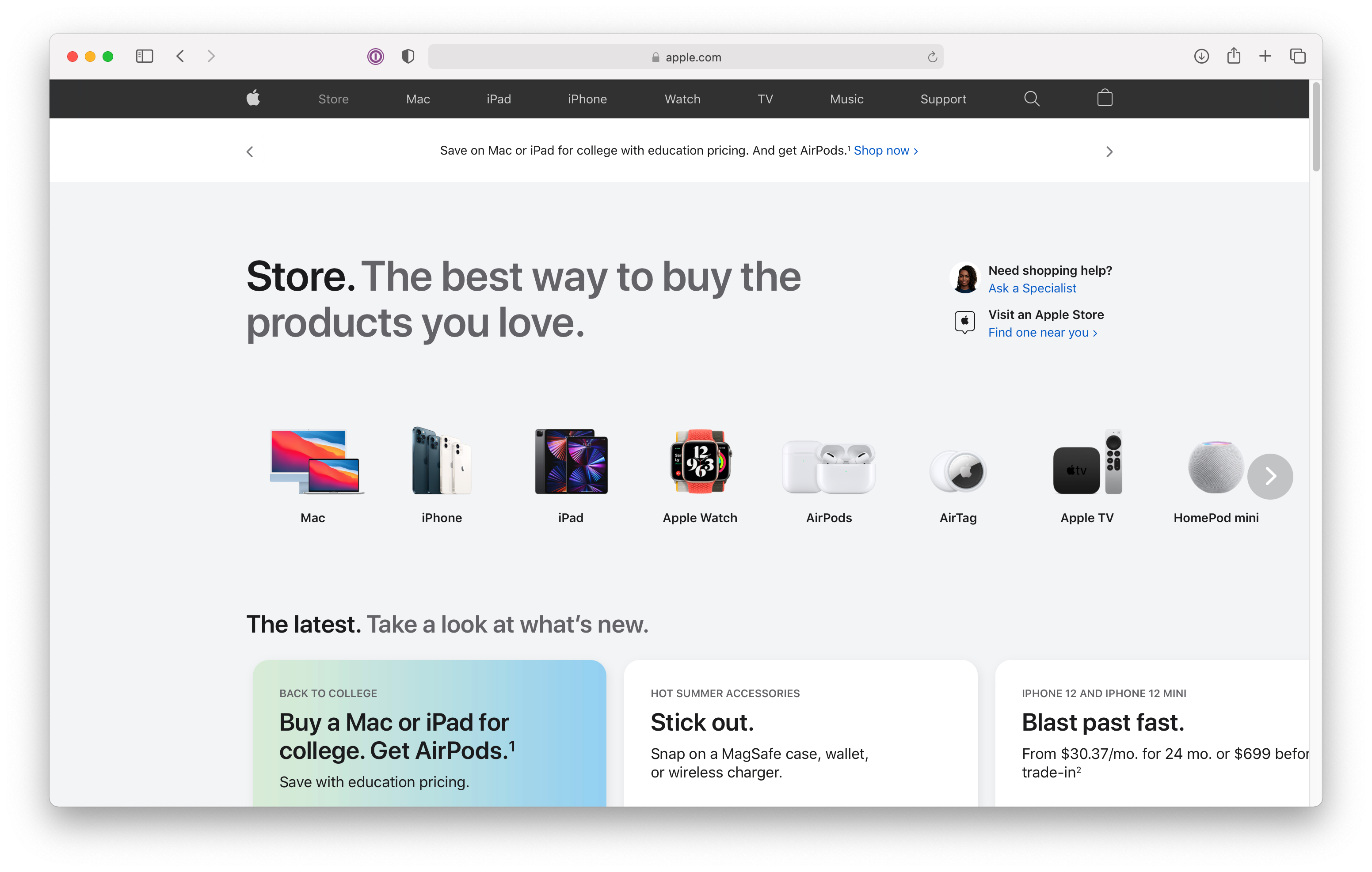 The new Store page on apple.com
