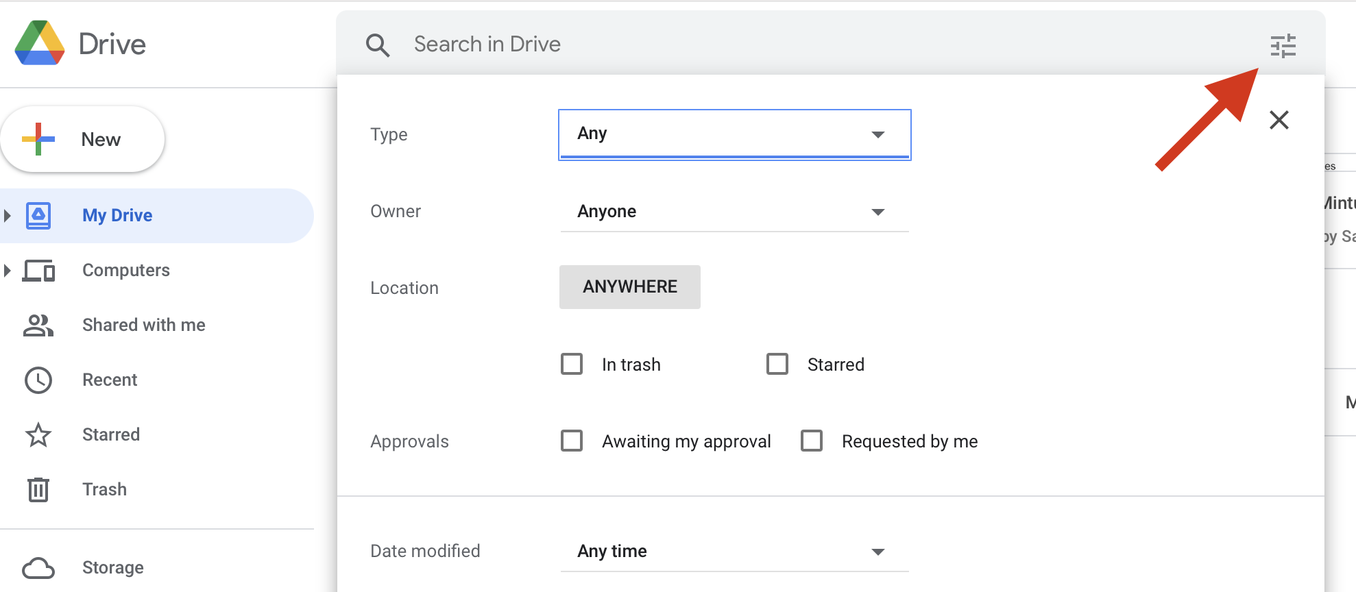 Google Drive's current ‘advanced search’ UI