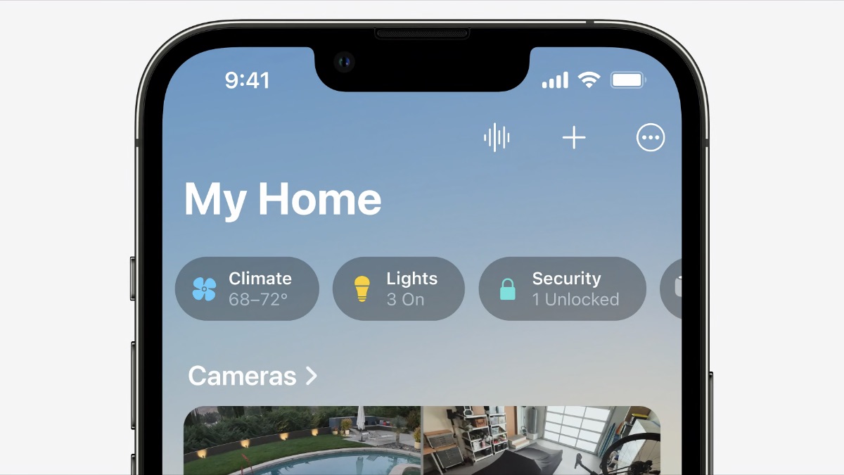 Details of the redesigned Home app, showing the accessory widget/tabs. Image: Apple