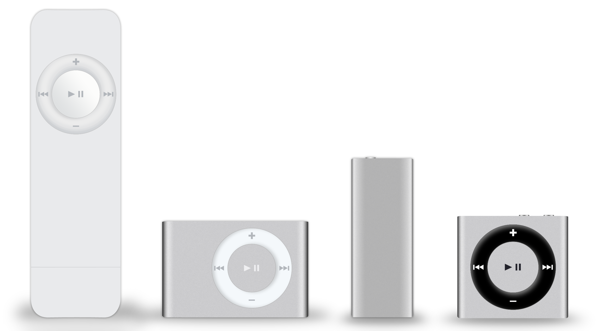 iPod Shuffle models. Image: Matthieu Riegler, Wikimedia Commons