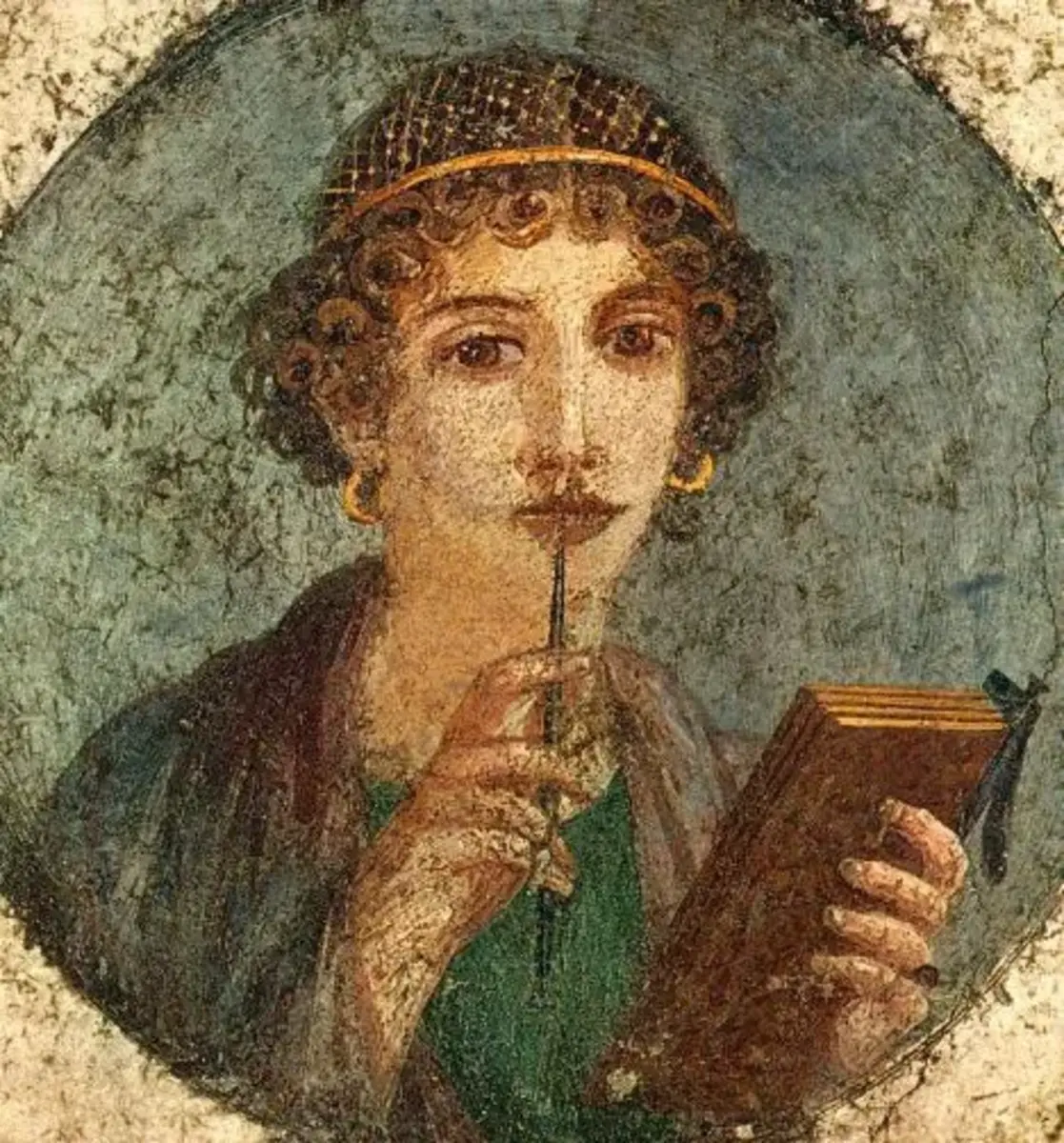 Ancient painting of the poet Sappho Image via <a href='https://www.smithsonianmag.com/smart-news/astronomers-recreate-ancient-skies-date-nearly-2600-year-old-greek-poem-180959135/'>Smithsonian Magazine</a>